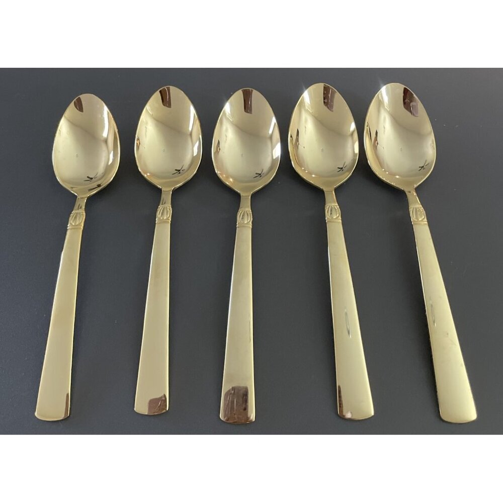 Reed & Barton Sanderling Set Of 5 Oval Soup Spoons Korea Gold Electroplate